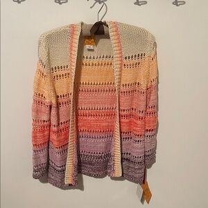 Ruby Rd. Cream and Purple Open-Knit Cardigan